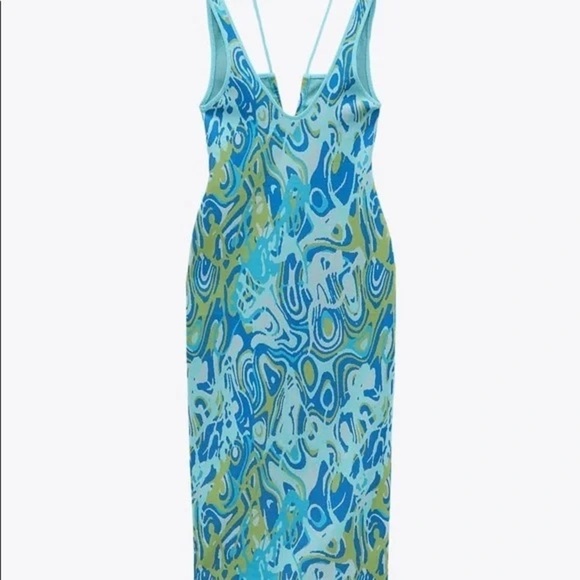 NEW Zara CUT OUT JACQUARD PRINT KNIT DRESS Adjustable Tie Strap SZ M - Picture 6 of 11